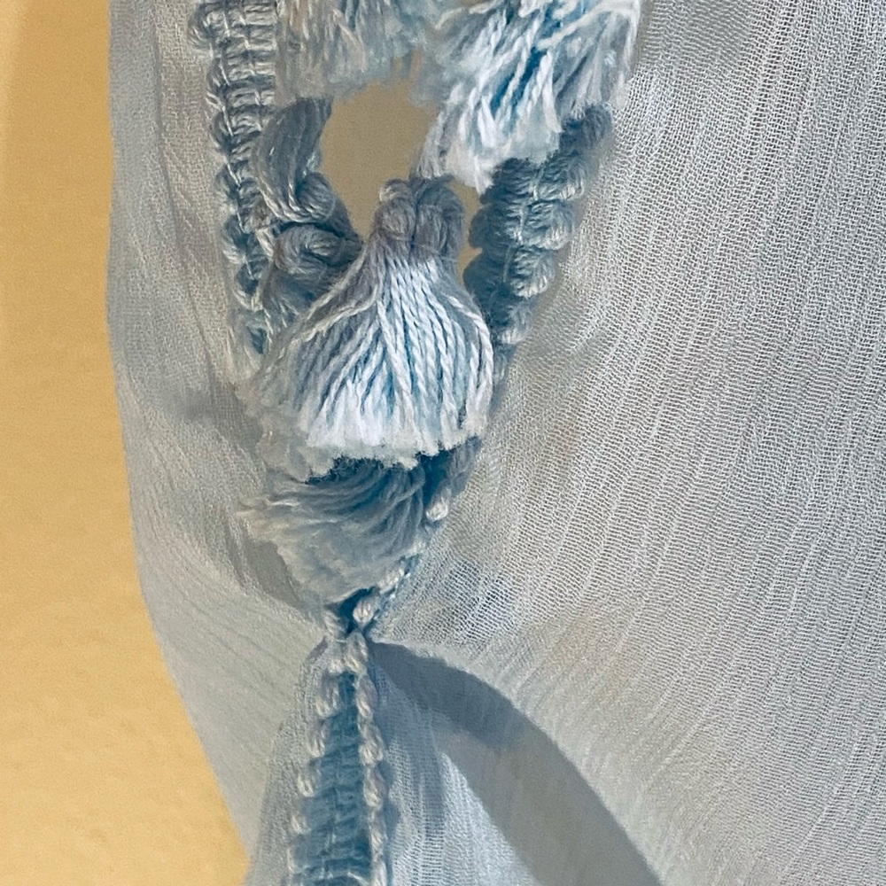 🌟2xHP🌟NWOT Blue Chiffon Pom Pom Tunic Boho Coverup - Picture 4 of 10